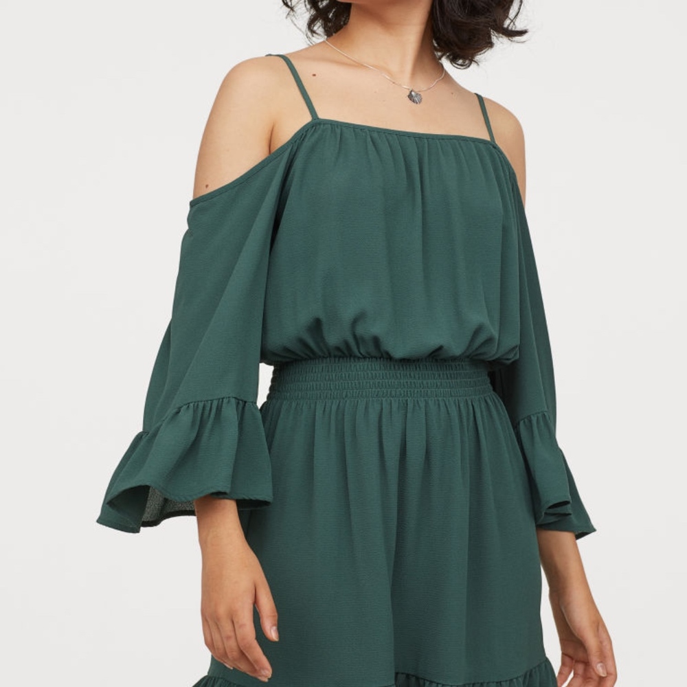 Green open shoulder dress from h&m